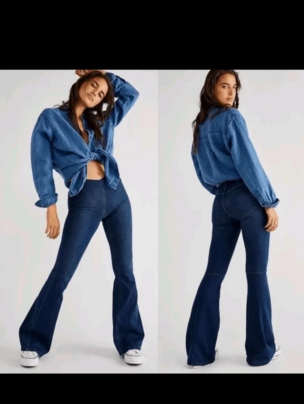 Free People High-Rise Dark Blue Flared Pull On Legging Jeans 28